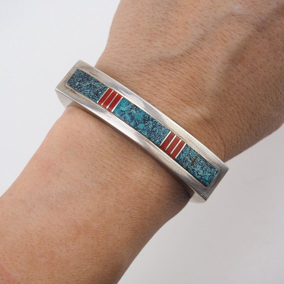 Silver Cuff Bracelet, Inlay Bracelet, Smaller Siz… - image 5