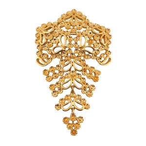 Broche articulado vintage D'Orlan chapado en oro, nuevo de antiguo stock con etiqueta original, broche llamativo grande, broche de flor
