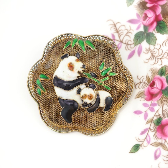 Panda Brooch, Chinese Export Brooch, Vintage Broo… - image 2