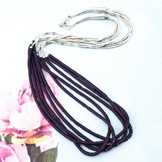 Liquid Silver Necklace, Native Beaded Necklace, Su