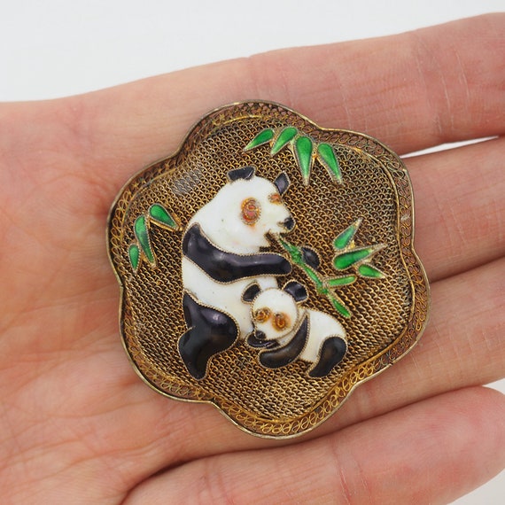 Panda Brooch, Chinese Export Brooch, Vintage Broo… - image 4