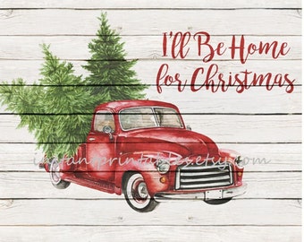 Red Truck Print Printable Wall Art Christmas Vintage Wall Decor Home Print Ill be Home for Christmas  #1046