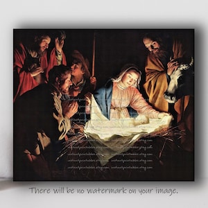 Kerststal Art Print: vintage kribbe (digitale download)