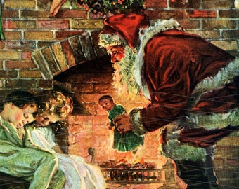 Vintage Santa Christmas Art Print, Edward Brewer Painting (Digital Download)