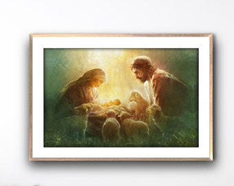 Christmas Nativity Print Printable Art Wall BESTSELLER Manger Scene Christian Christmas Baby Jesus Stable Virgin Mary Gift Priest  #1102