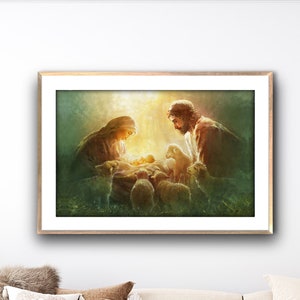 Christmas Nativity Print Printable Art Wall BESTSELLER Manger Scene Christian Christmas Baby Jesus Stable Virgin Mary Gift Priest  #1102