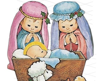 Nativity Scene PNG: Baby Jesus, Mary, Joseph (No Background)