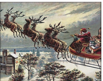 Vintage Santa Reindeer Sleigh Print: Christmas Wall Art (Digital Download)