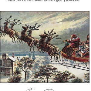 Santa Reindeer Sleigh Printable Wall Art BESTSELLER Print Vintage Christmas Wall Decor Antique Reindeer Sleigh Victorian Old #1165