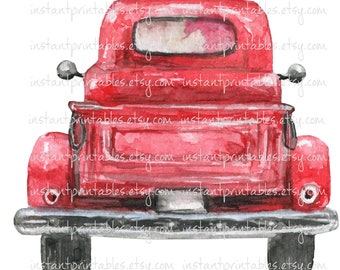 Red Truck PNG Back End Empty Rear Sublimation No Background Watercolor HTV Christmas Transparent Commercial Pillow Shirt Bag #1062