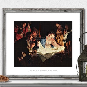 Nativity Printable Wall Decor Art Christmas Christian Print Scene Manger Gift for Pastor Priest Mary Baby Jesus Stable Home Decor #1144
