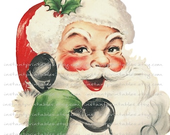 Santa PNG Christmas Iron On Transfer Clipart Face Sublimation Commercial No Background Transparent Vintage Retro Victorian Old Antique #1179