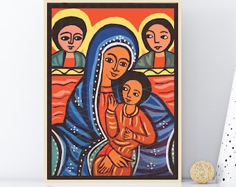 Ethiopian Coptic Art Nativity Print, Mary and Baby Jesus (Digital Download)