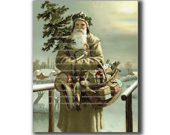 Santa Print Printable Wall Art Christmas Vintage Wall Decor Victorian Antique Old World Wall Old Picture Home Decor #1143