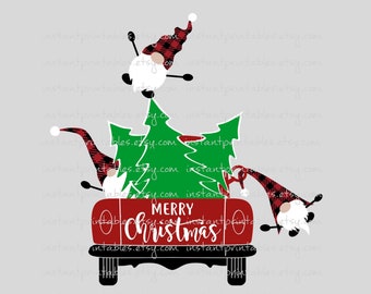 Christmas Gnome PNG, Red Truck Clipart (Digital Download)