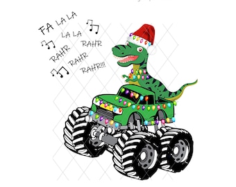 Funny Christmas Dinosaur Monster Truck PNG Clipart (8x8.5 inches)