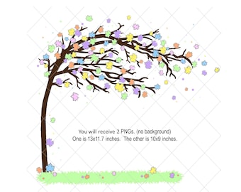 Spring Tree PNG: Pastel Colors, Falling Leaves (Digital Download)