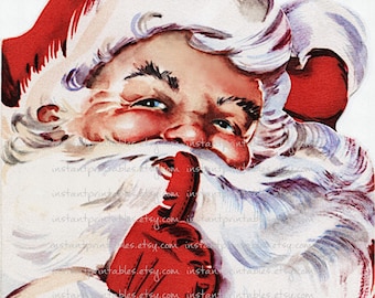 Vintage Santa 'Shh' Art Print, Victorian Christmas Decor (Digital Download)