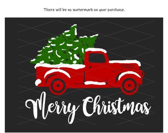 Christmas Red Truck PNG, Trees, Snow (Digital Download)