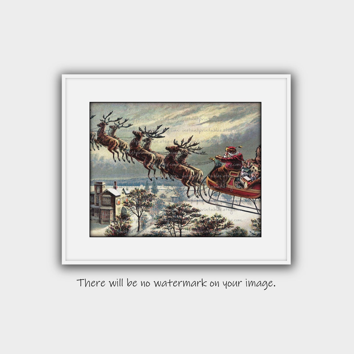 Santa Reindeer Sleigh Printable Wall Art BESTSELLER Print - Etsy
