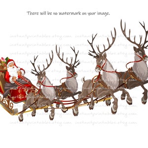 Santa PNG EPS for Sublimation Sleigh Reindeer Christmas Clipart Transparent Vintage Victorian Antique Iron On Transfer Commercial1177 image 1