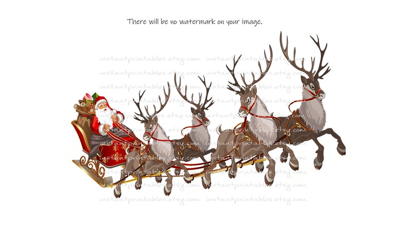 Santa PNG EPS for Sublimation Sleigh Reindeer Christmas Clipart Transparent Vintage Victorian Antique Iron On Transfer Commercial1177 image 1