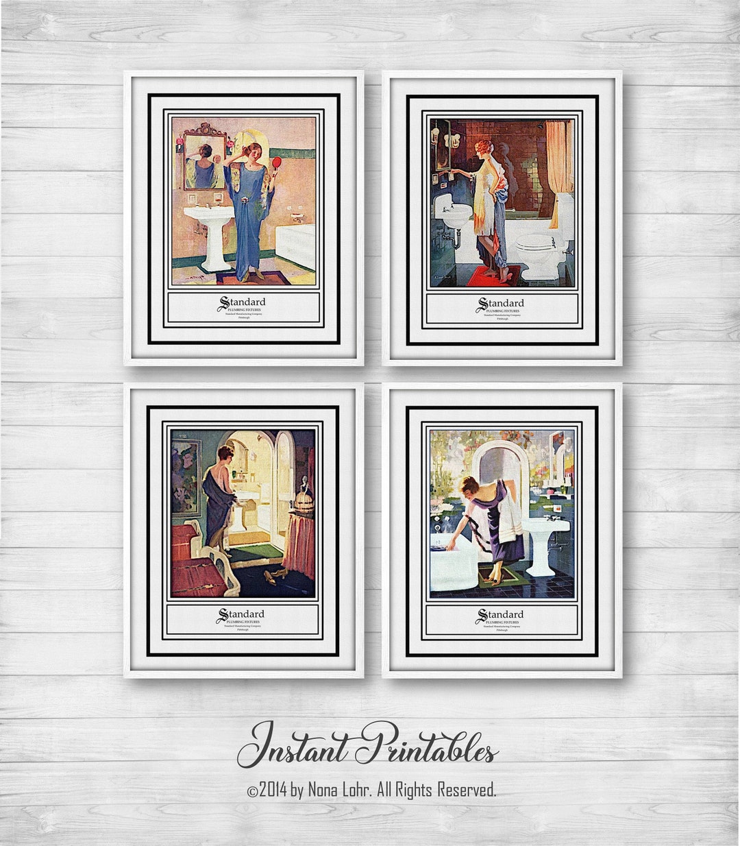 Bathroom Wall Art Print Printable Wall Decor Pictures SET of FOUR ...