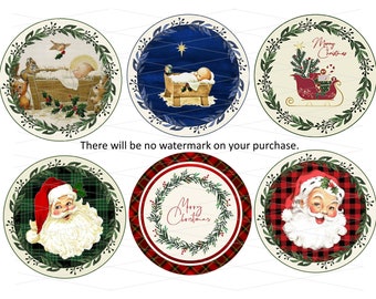 Printable Christmas Ornament Designs: Nativity, Santa, Sleigh (PNG JPG)
