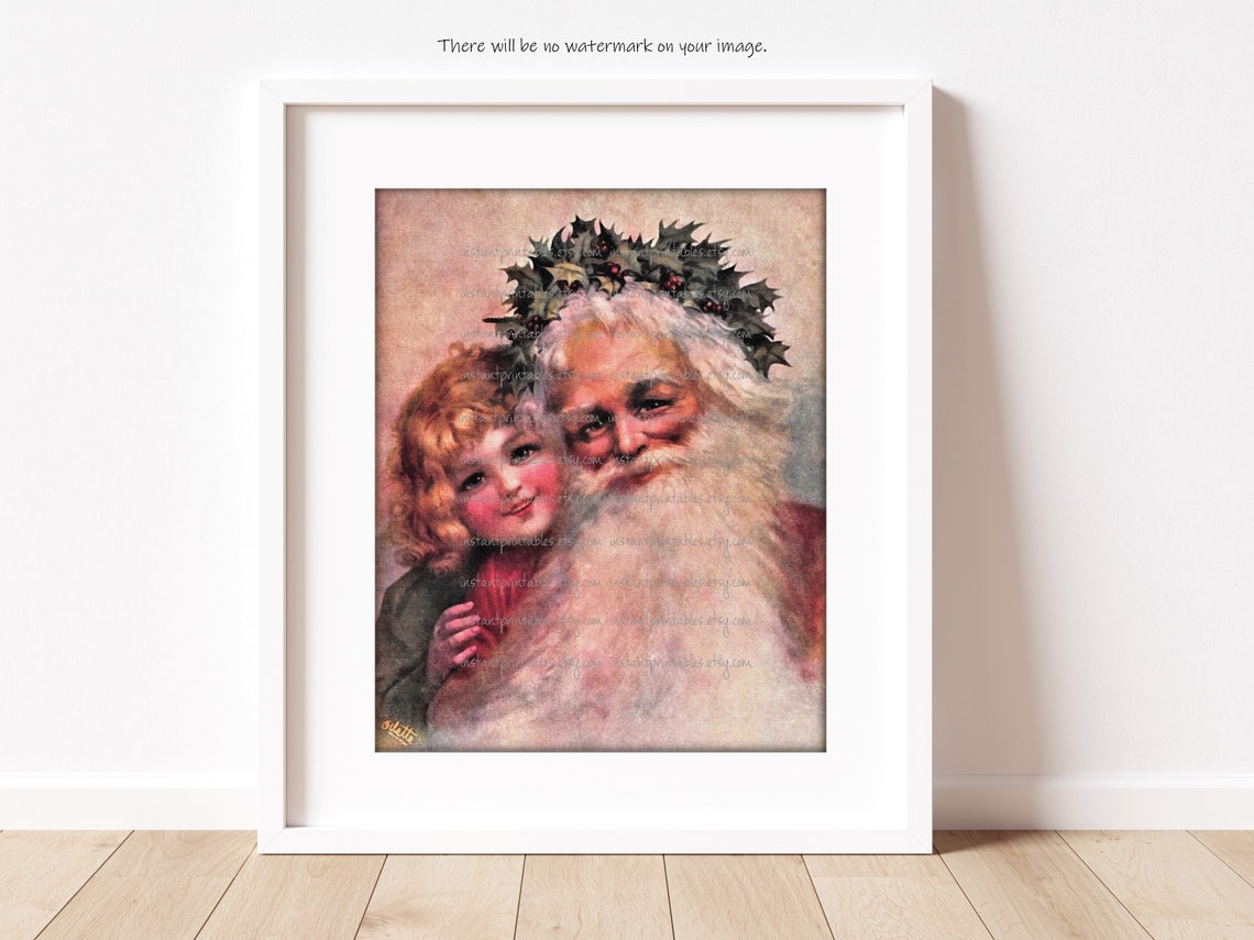 SALE Santa Print Printable Art Wall Decor Vintage Christmas Etsy