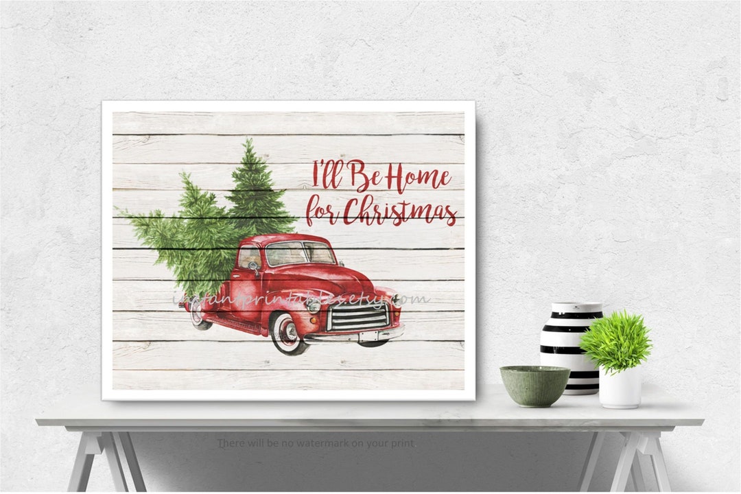 Red Truck Print Printable Wall Art Christmas Vintage Wall Decor Home ...