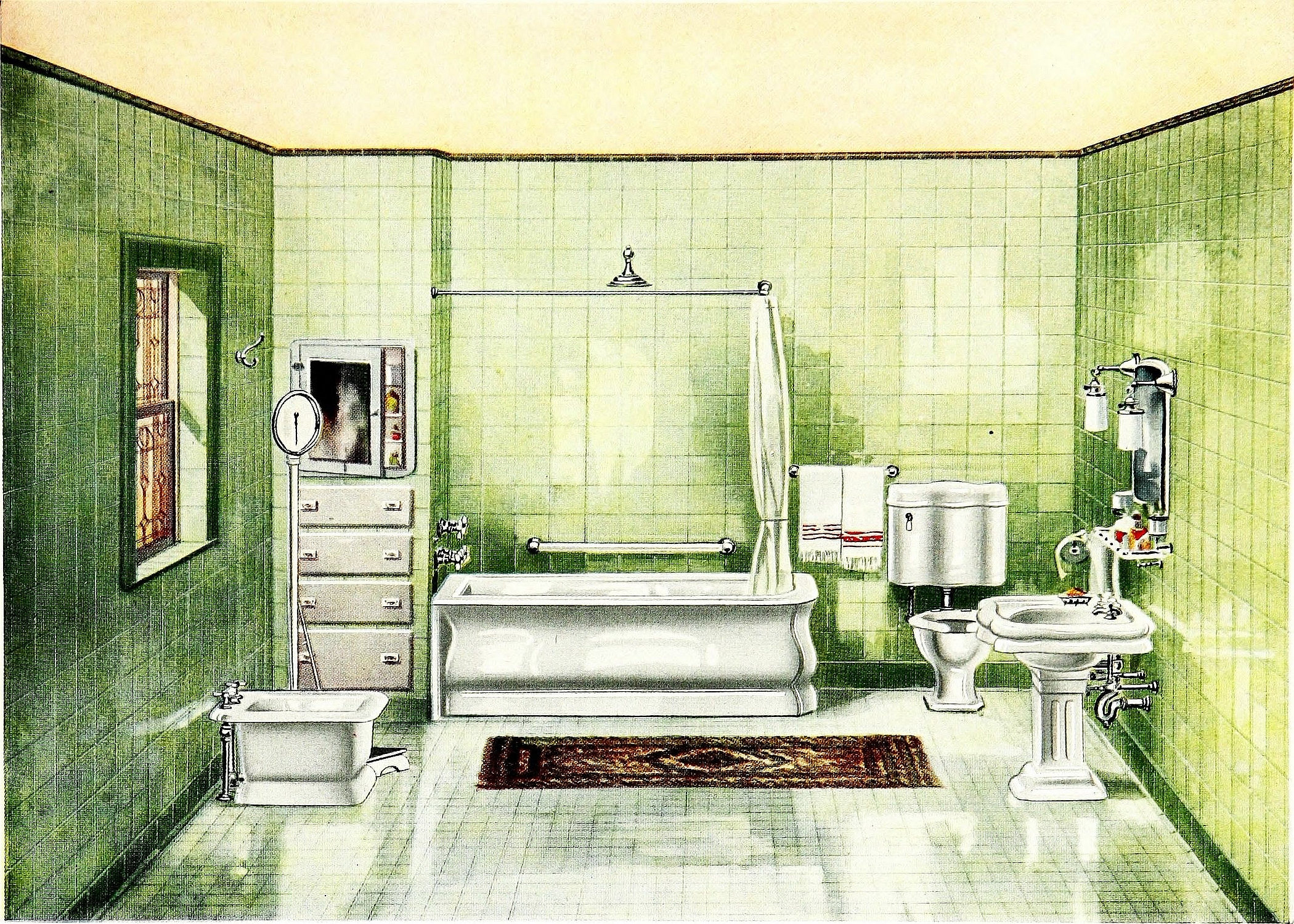 SALE Vintage Bathroom Wall Decor 1940s Bathroom Print Green - Il Fullxfull.1372483612 Pzch