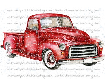 Red Truck PNG Christmas Empty Sublimation No Background Watercolor HTV Transfer Transparent Ornament Commercial Pillow T Shirt Bag #1110