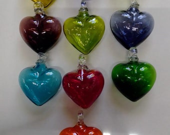 Handblown Glass Heart, Suncatcher, Colbalt Blue, Turquoise  Blue, Golden Rod, Ruby Red, Emerald Green, Ornaments