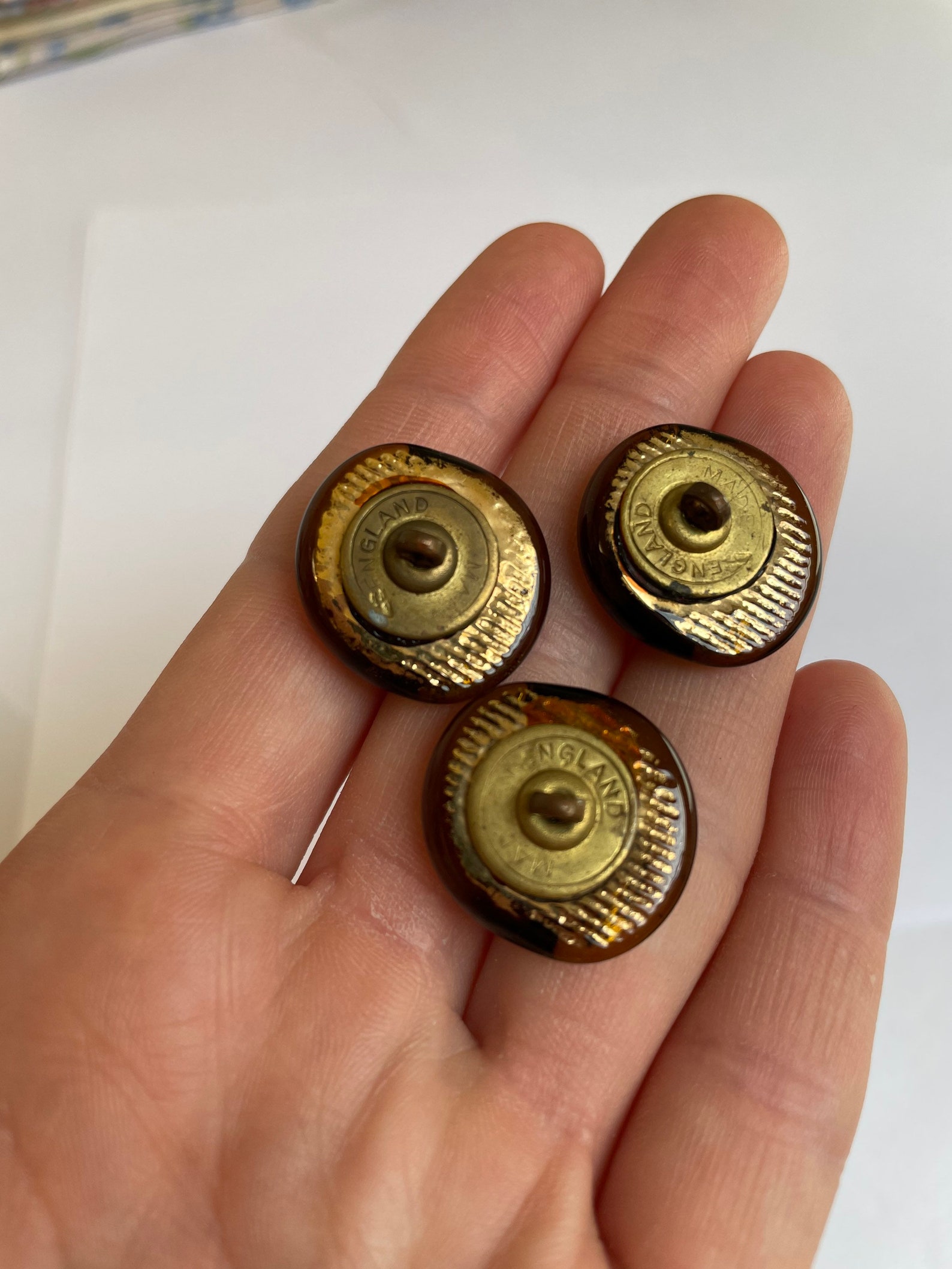 Trio of vintage glass Bimini buttons with stamped backplate Etsy