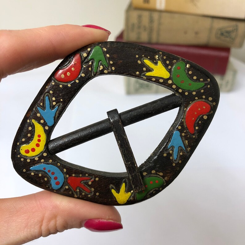 Vintage Wooden Handpainted Buckle