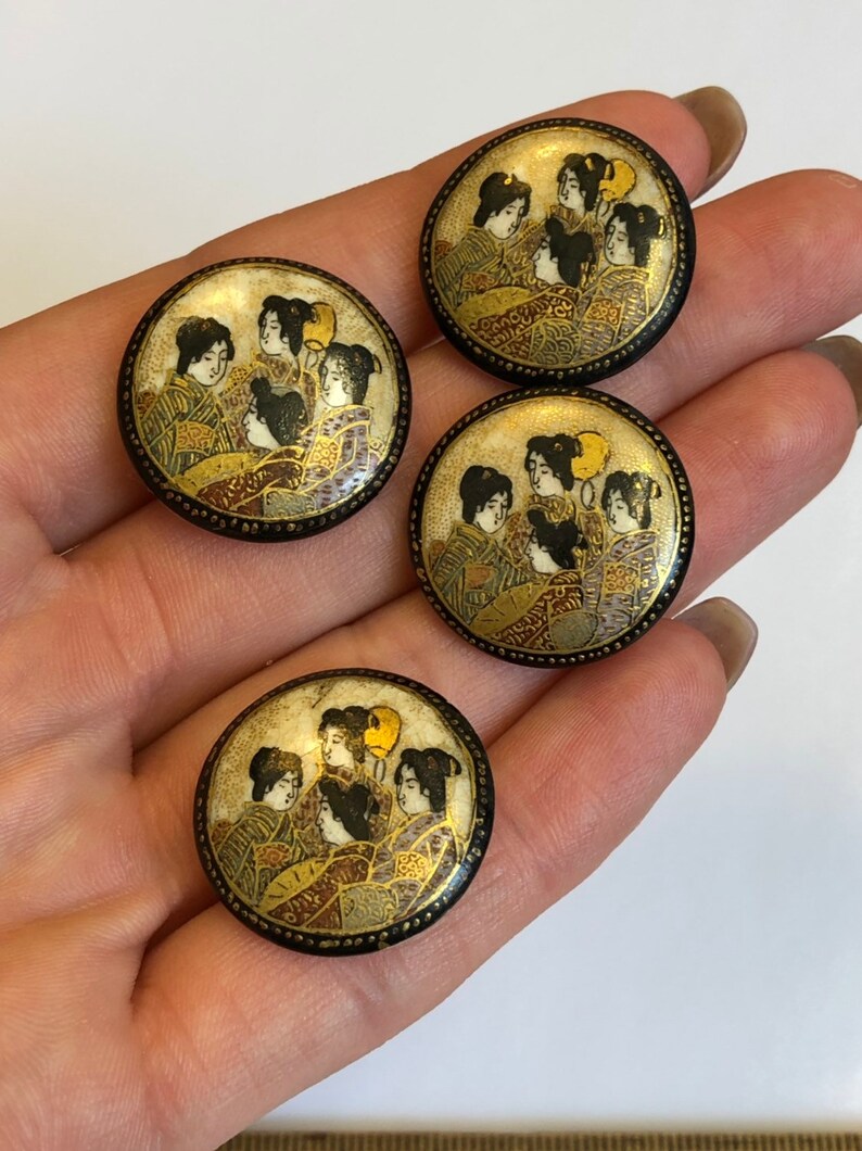 Antique Satsuma Buttons Geishas