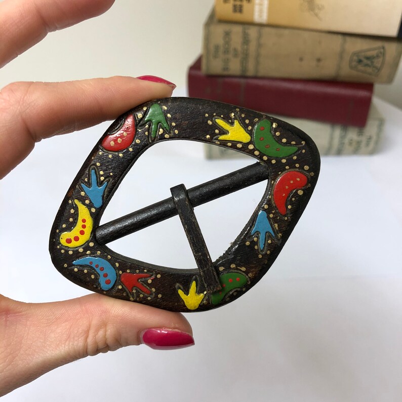 Vintage Wooden Handpainted Buckle