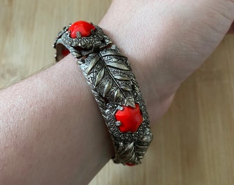 Stunning Red Czech Glass Cuff Bracelet