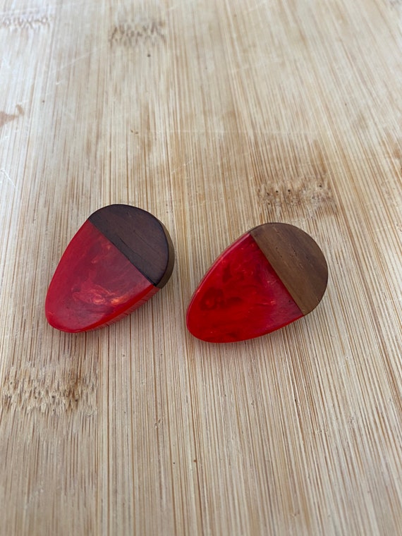 Vintage statement red lucite and wood strawberry … - image 1