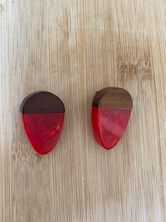 Vintage statement red lucite and wood strawberry … - image 2