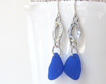 Boho Chic Dangle Earrings, Blue Dangle Earrings, Beach Earrings Dangle, Blue Drop Earrings, Genuine Sea Glass Earrings,  Beach Wedding