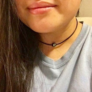 Tahitian Pearl Necklace, Tahitian Pearl Choker, Pearl Choker, Leather Choker, South Sea Pearl, Black Tahitian Pearl Necklace, Leather Pearl