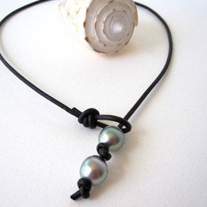 Tahitian Pearl Choker Necklace, South Sea Pearl, Pearl Choker Necklace, Leather Choker, Black Tahitian Pearls, Leather Necklace, Boho Choker