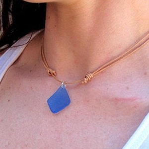Blue Sea Glass Necklace, Beach Jewelry, Beach Choker Necklace, Surfer Jewelry, Beach Glass Necklace,Boho Chic Jewelry,Boho Choker Necklace