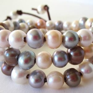 Pearl Wrap Bracelet, Triple Wrap Bracelet, Leather Wrap Bracelet, Multi Wrap Bracelet, Freshwater Pearls Bracelet, Leather Pearl Jewelry