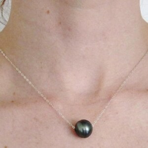 Tahitian Pearl Necklace, Sterling Silver Pearl Necklace, Single Black Pearl Necklace, Silver and Pearl Necklace,Pearl Necklace,Pearl Jewelry