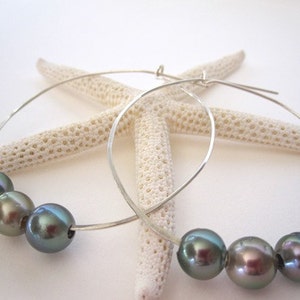 Tahitian Pearl Hoop Earrings, Tahitian Pearl Earrings, 2 inch Hoops,14K Gold Filled, Hawaiian Jewelry, Sterling  Jewelry,Hawaiian Jewelry