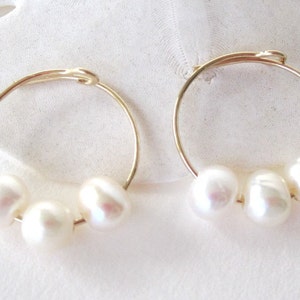 White Pearl Gold Hoops, Pearl Hoop Earrings, 14k gold hoops with Pearls, Freshwater Pearl Earrings, Small Hoop Earrings, Minimalist Hoops