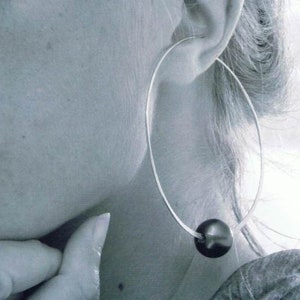 Large Hoops Pearl, Pearl Hoop Earrings, Tahitian Pearl Earrings, Tahiti Earrings, Sterling Hoop Earrings,Sterling Silver Hoops, 3 inch Hoops