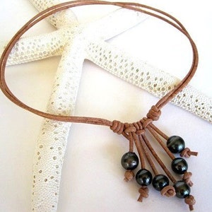 Tahitian Pearls Necklace, Drop Pearl Necklace, Hawaiian Jewelry Tahitian Pearl Jewelry, Leather Pearl Necklace, Pearl Jewelry,Leather Choker